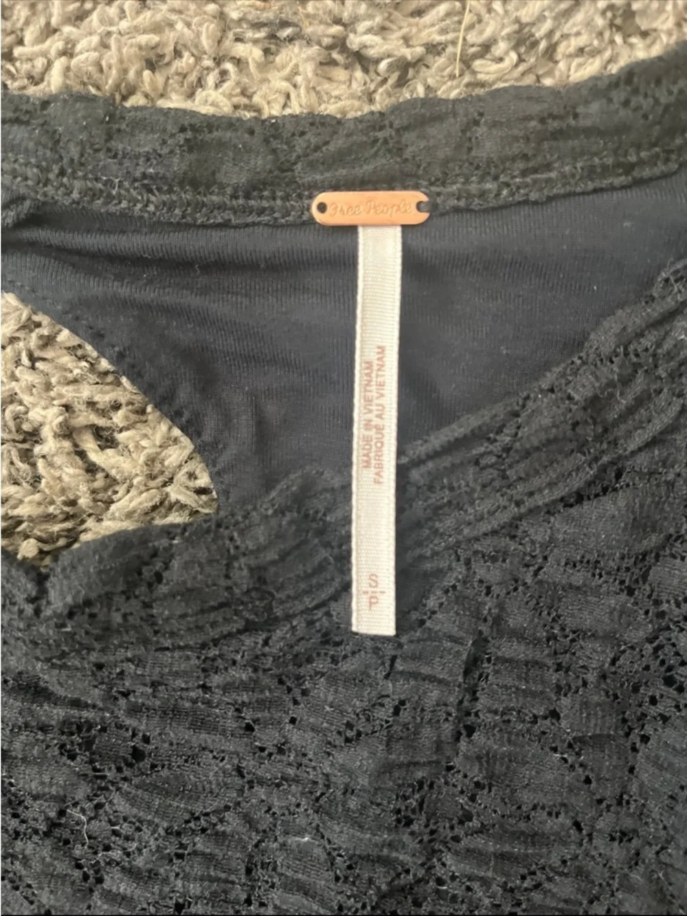 Free People Tea Time Lace Open Back Puff Sleeve Top Black Small Women’s NWT